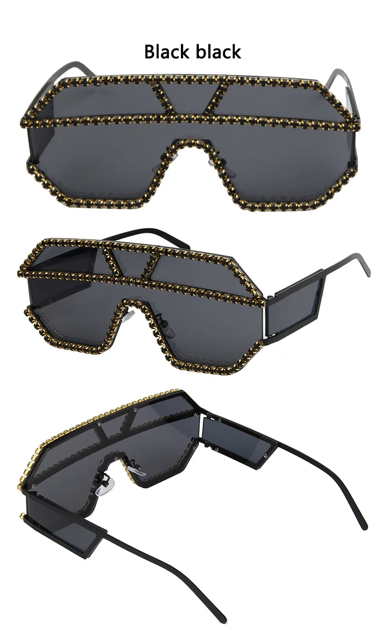47165 негабаритных одна линза Стразы солнцезащитные очки для мужчин и женщин Красочные Кристальные геометрические узоры солнцезащитные очки UV400