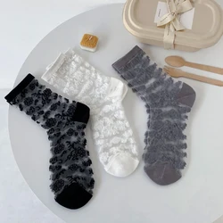 Lolita Socks Women Sexy Glass Silk Floral Print Women's Transparent Socks Vintage For JK Girl Clothing Accessories