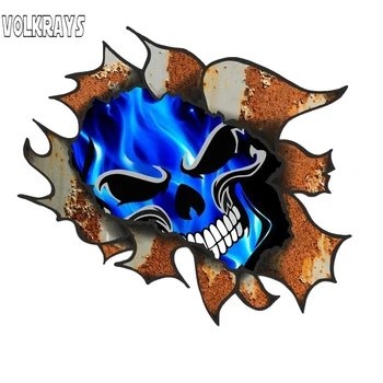

Volkrays 3D Car Sticker Large Ripped Torn Metal Rusty Design with Blue Flames Skull Motif Vinyl Decal for Motorcycle,15cm*15cm