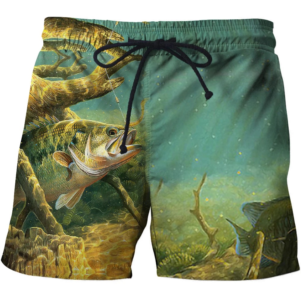 Popular 3d fishpole printed beach pants men's shorts quick-drying sports shorts