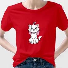 

Disney Marie Aristocats Cat Edgy Clothes Women's T-Shirt 2021 Clothing Summer 90s Cute Family Look Comfy Kawaii Top Tshirt Femme