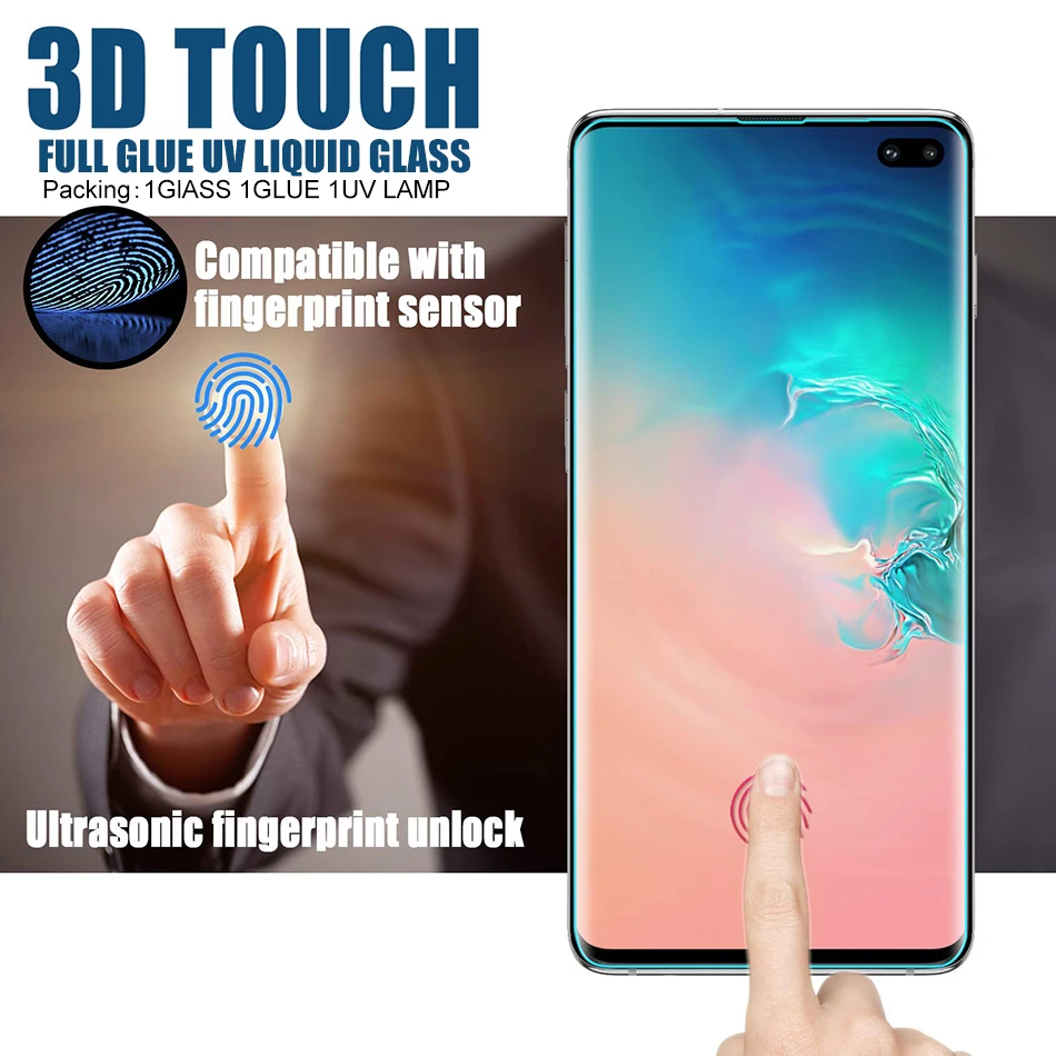 Закаленное стекло с УФ клеем для Samsung Galaxy S9 S8 S10 S20 Plus Note 20 8 9 10 Lite Защитная пленка