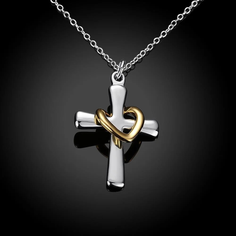 925 пробы Серебряное Очаровательное ожерелье в форме четырехлистного клевера, женское свадебное ожерелье в форме сердца с крестиком - Цвет камня: Серебристый
