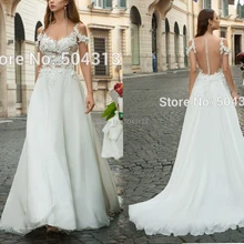 Boho A Line Wedding Dresses Appliques Sweetheart 3D Flowers Wedding Bridal Gown Bride Dress Cap Sleeve Tulle Vestido Noiva