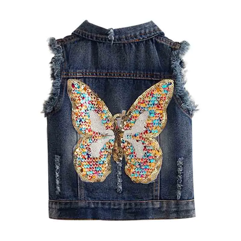 Mudkingdom/новая весенняя повседневная одежда с бабочками для маленьких девочек джинсовый жилет