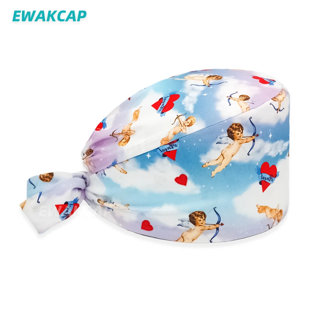 Unisex Scrub Cap with Buttons Adjustable Anime Printing Bouffant Nursing Hat Head Scarf Pet Shop Lab Women Work Surgicals Hats white skully hat Skullies & Beanies