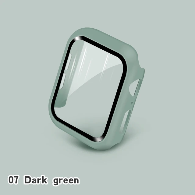 Glass+Cases For Apple Watch Series SE 654321 44mm 40mm Smart iWatch 42mm 38mm 360 Full Bumper Screen Protector+Cover Accessories Dark green