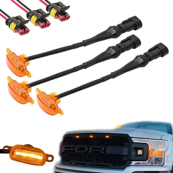 

3 Pcs External Amber LED Lights Decoration, Led Front Grille Lights for 2004-2019 Ford F150 Raptor F250 Grille Running Lamps Yel