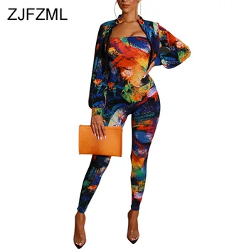 

Colorful Printed Fashion 2 Piece Matching Set Women Long Lantern Sleeve Cardigan Jacket And Off The Shoulder Slim Fit Playsuits