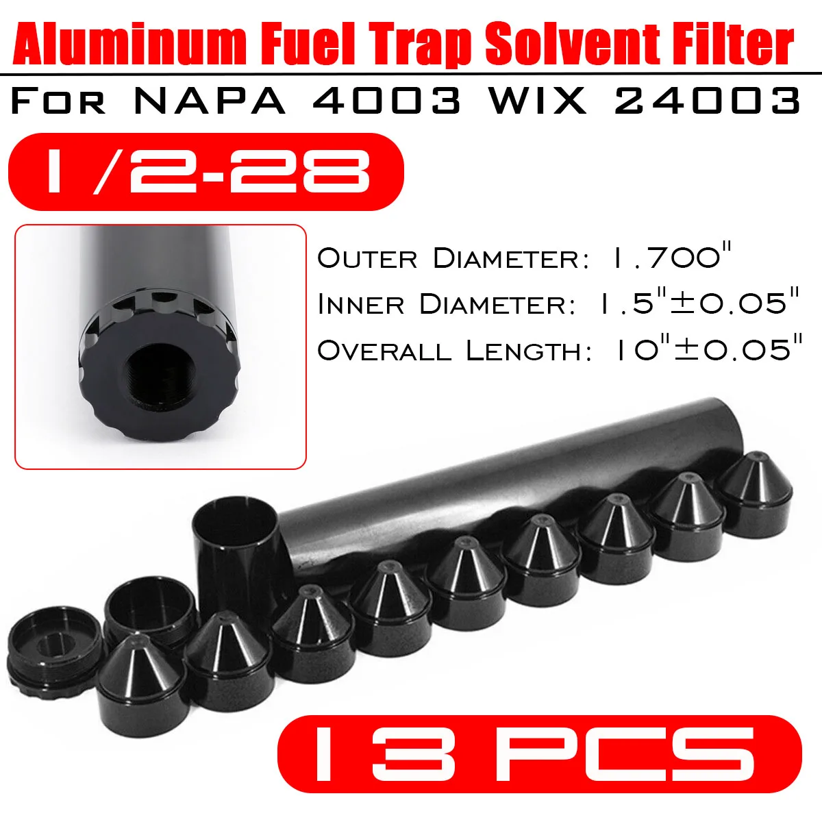 

NEW 13 Pcs Aluminum 1/2-28 Car Fuel Filter 1X10 Car Solvent Trap For NAPA 4003 WIX 24003 Fuel Trap Solvent Filters