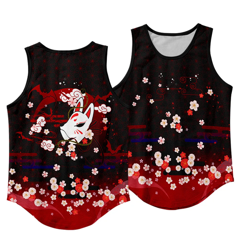 

Повседневный пляжный жилет для мужчин и женщин, аниме модная уличная одежда с лисьей маской и цветочным принтом, свободный спортивный жилет без рукавов в стиле Харадзюку