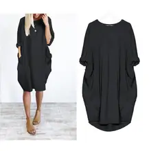 Осенние женские платья с карманами, свободное платье, повседневное длинное платье с вырезом лодочкой для девочек, модное женское платье, большое платье