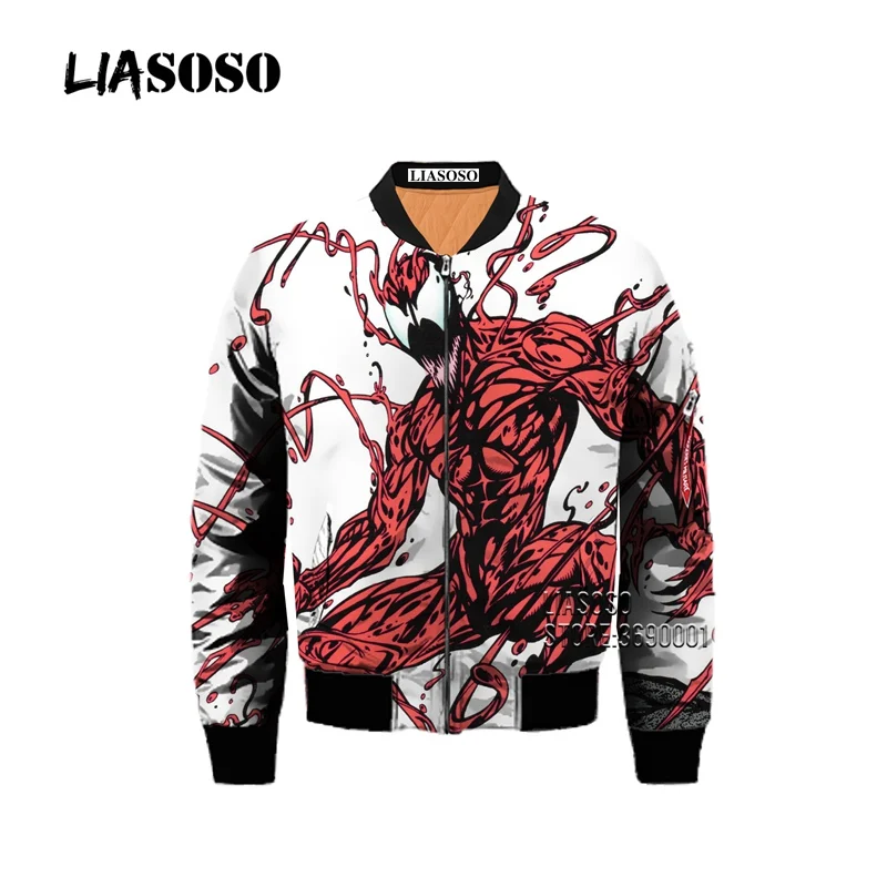 LIASOSO DC супергерой Venom Carnage 3D принт Мужская Зимняя Толстая куртка-бомбер летная куртка пальто панк ретро Молодежные Топы