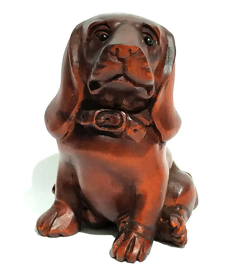 CQ078 - 2 &quotручной работы Самшит Netsuke: милая собака | Дом и сад