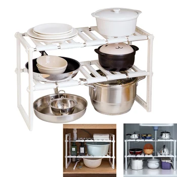 

Adjustable Kitchen Storage Rack Bathroom Storage Shelf Non-Skid Spice Rack Under Sink Shelf Kitchenware Organizer