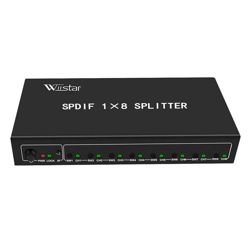 Wiistar SPDIF Splitter 1x8 Digital Optical Audio Splitter SPDIF 1 In 8 Out Support DTS/Dolby with Power Adapter High Quality