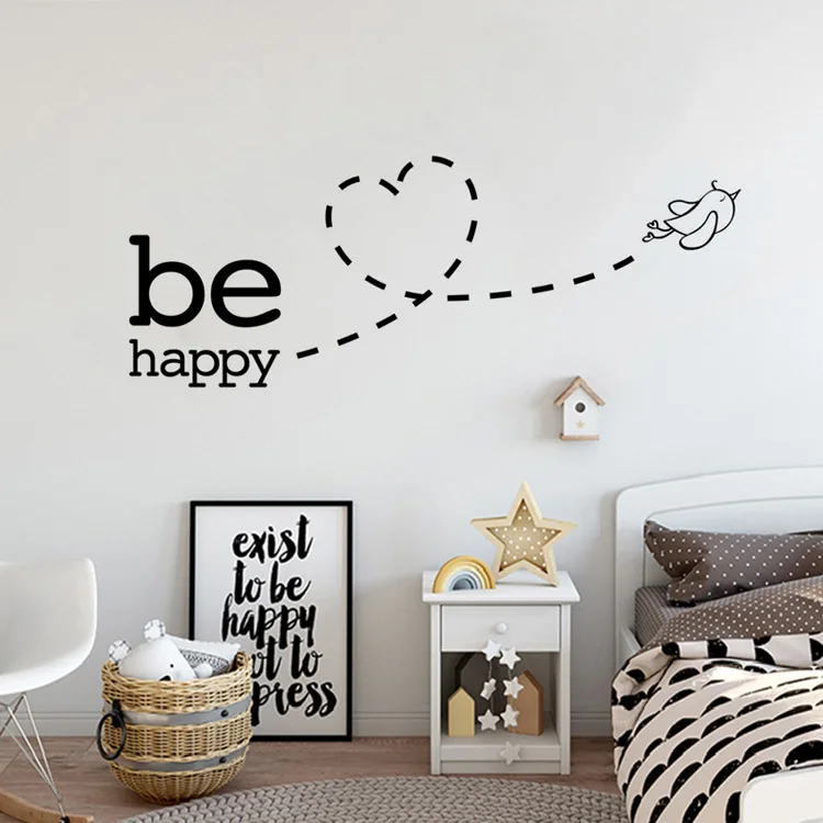 WJWY Be Happy Flying Наклейка Настенная с птицей для детской комнаты настенные наклейки в