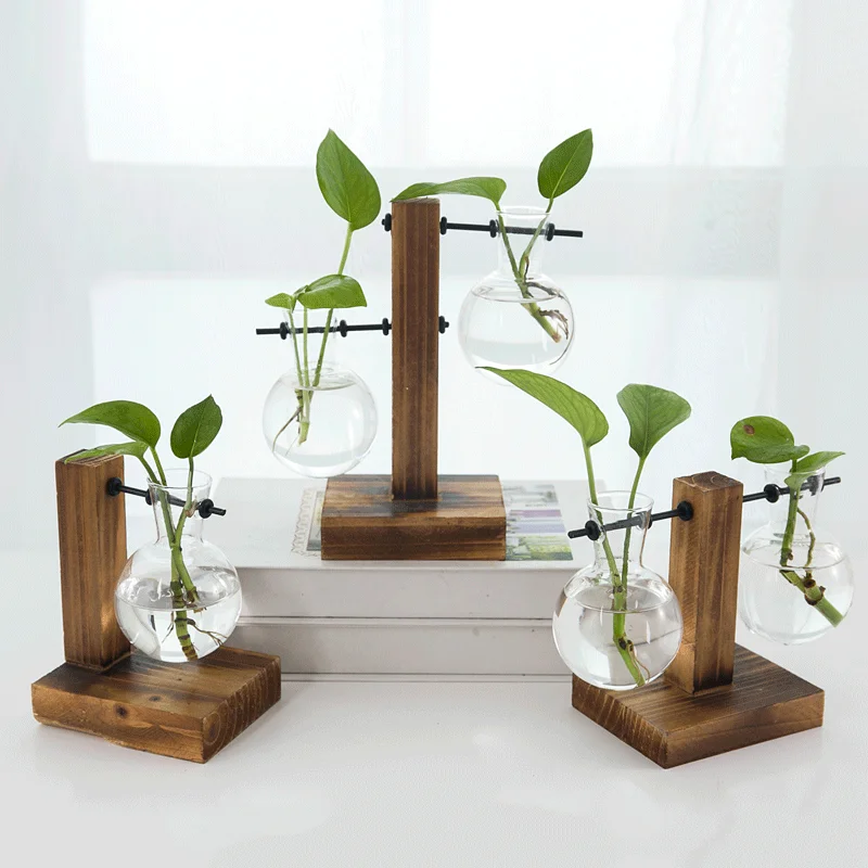 Фото Creative wooden frame hydroponic transparent glass vase Nordic design living room desktop decoration ornaments CY52514 | Дом и сад