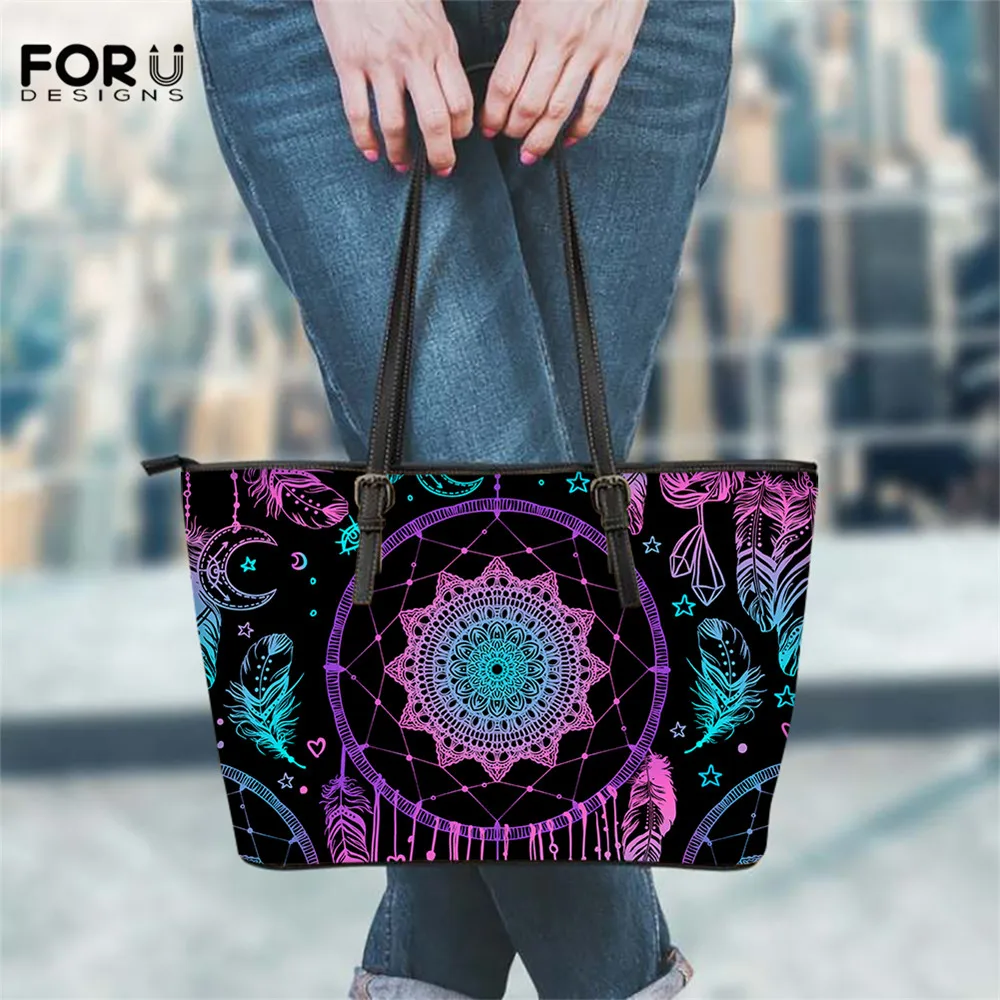

FOURDESIGNS Brand Designer Women Handbag Fashion Dream Catcher Pattern Luxury PU Leather Shoulder Bag Female Large Capacity Tote