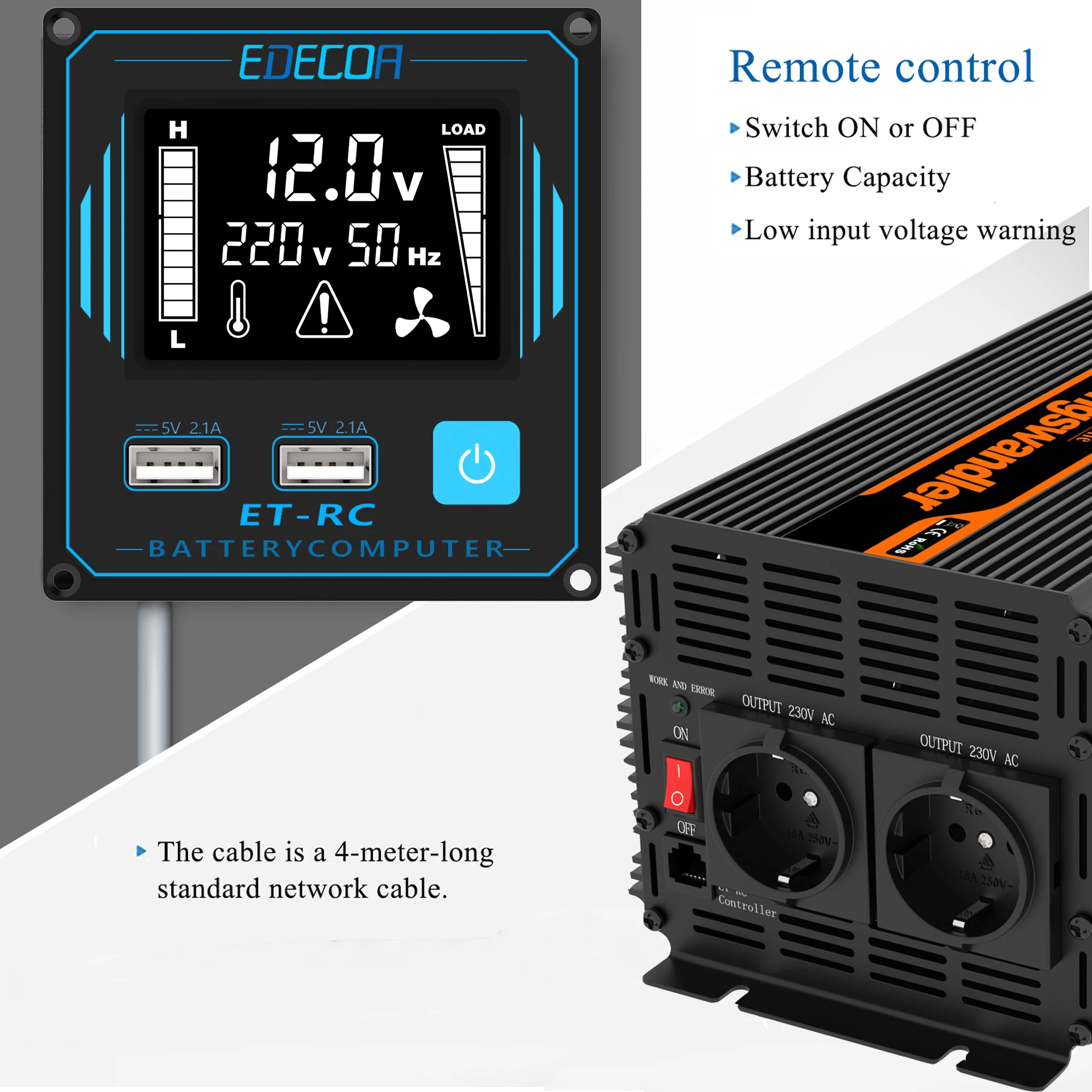 US $214.50 1500w New Prodect EDECOA DC AC Power Converter 12v To 220v 230v 3000w Off Grid Supply Pure Sine Wave Inverter