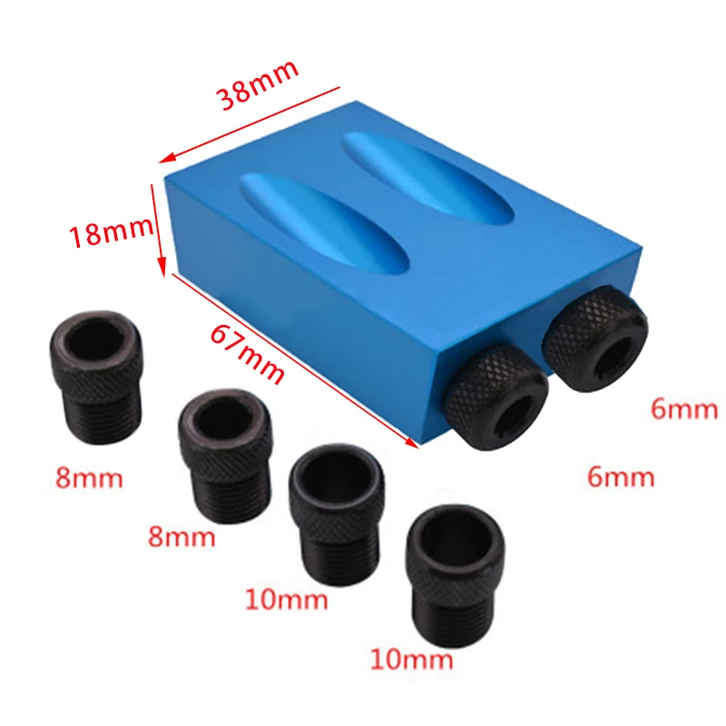 

Durable 1Pcs Pocket Hole Jig Kit 6/8/10mm Woodwork Guide Drilling Angle Home Garden Supplies