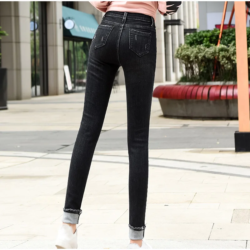 Рваные очень длинные джинсы-карандаш серого и черного цвета размера плюс для высоких женщин, 4Xl 5Xl, базовые джинсовые штаны для мам