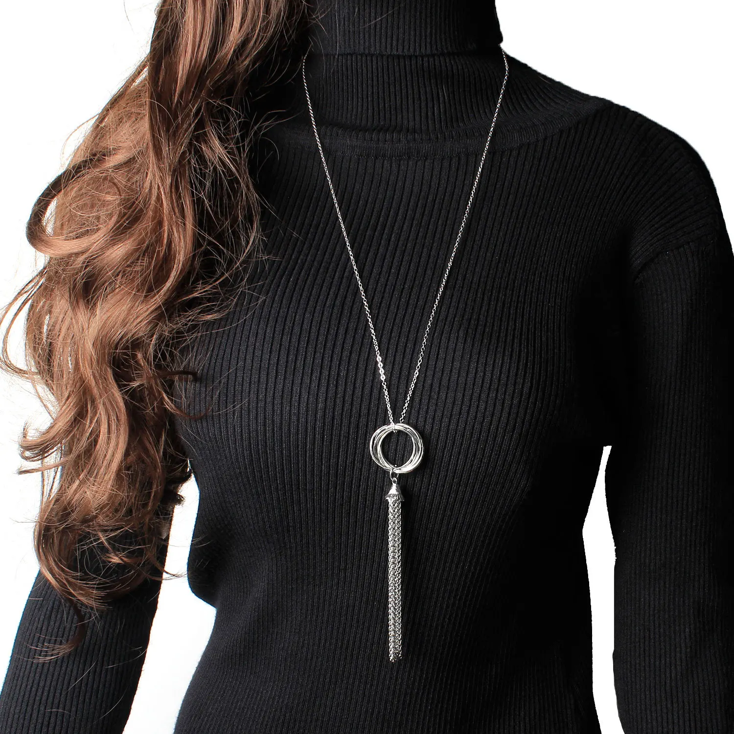 States Selling Jewelry Circle Pendant Necklace Female Fashion Sweater Chain Tassel Sautoir Long Money