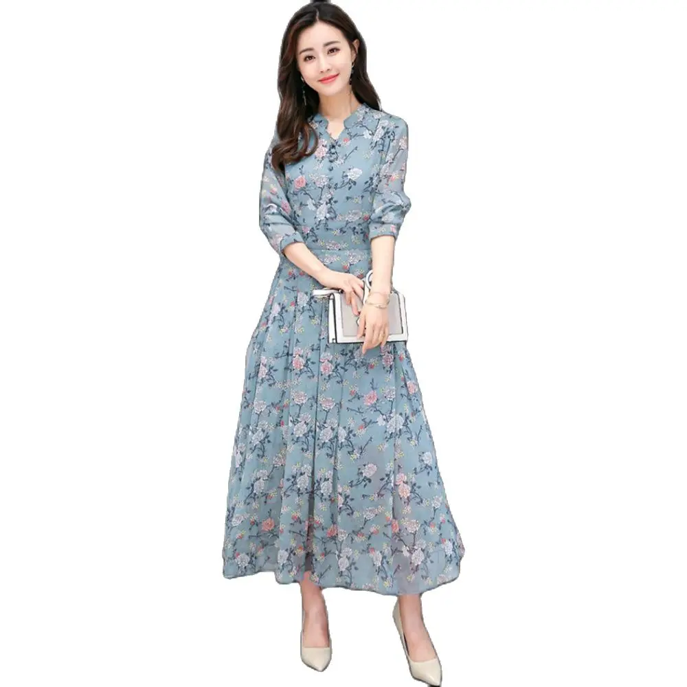 Новинка Весна 2019 в гонконгском стиле Корейская версия тонкое шифоновое платье с