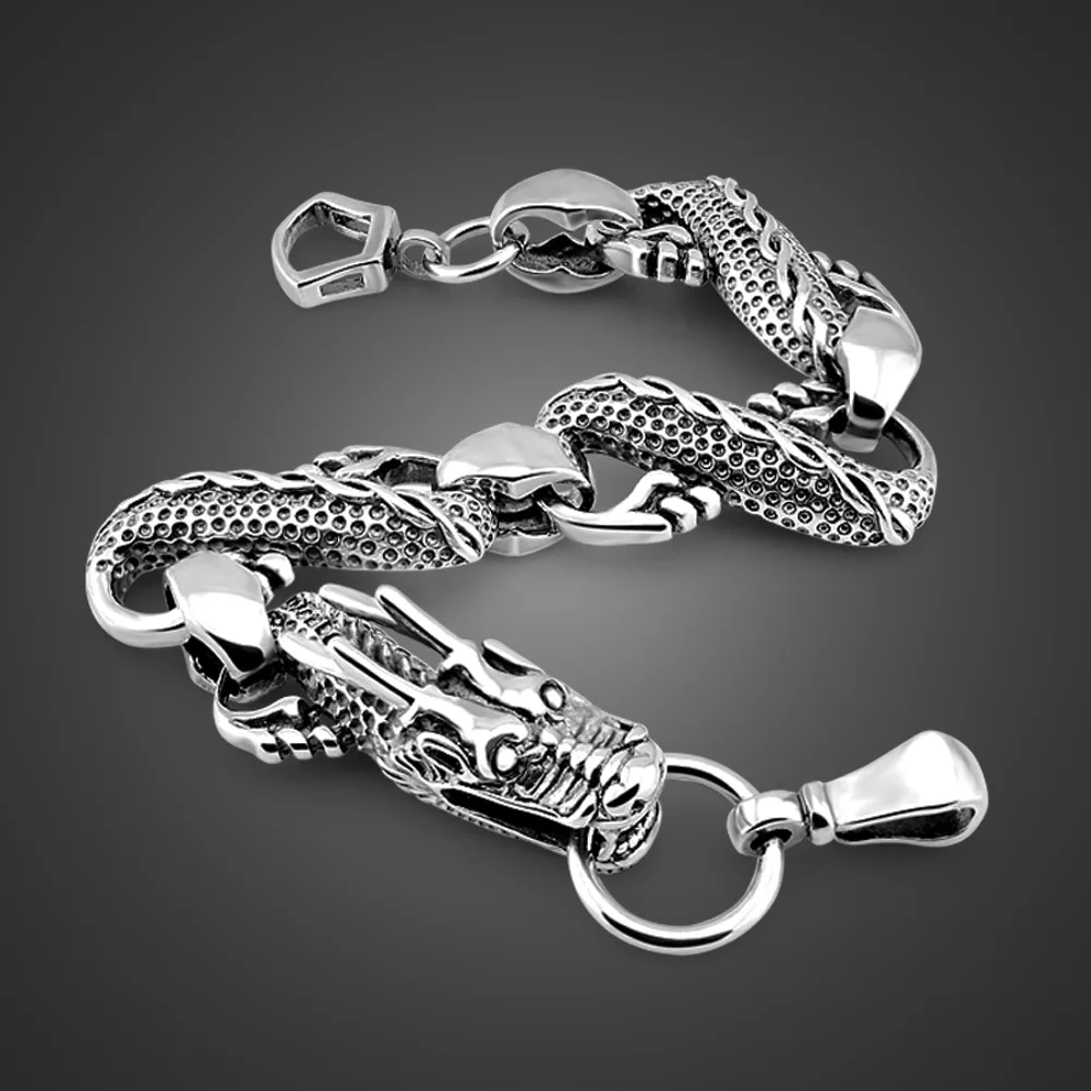 

New Hip hop Punk Style Man Jewelry 100% Solid 925 Sterling silver bracelet Fashion Men 23cm vintage Thai silver dragon bracele