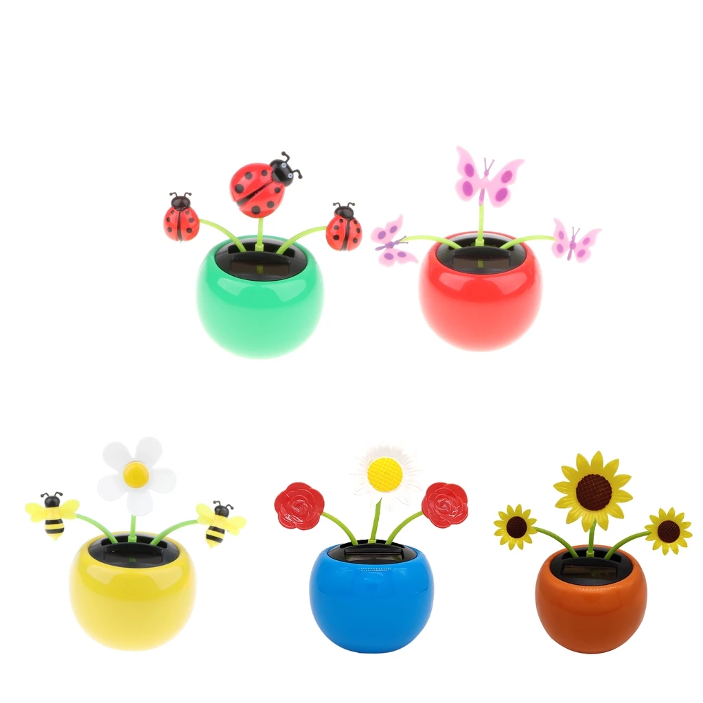5x Solar Powered Dancing Flower Insect  Toy Car Dashboard Ornament