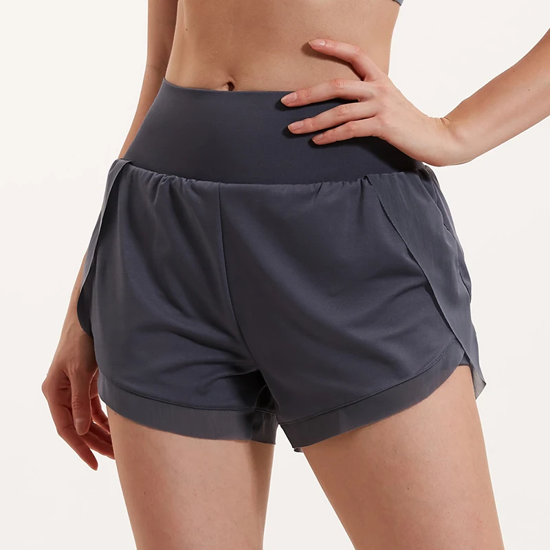 Mesh Yoga Womenshorts Gym 2 in 1 Double Layer Shorts Side Pocket Running High Waist Shorts Quick Dry Workout Fitness Sportwear