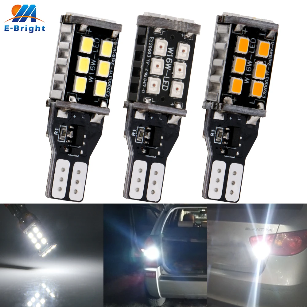 100pcs Canbus No Error T15 W16W 2835 SMD 15 LED WY16W Amber Red White Cars LED Bulbs Tail Brake Reverse Turn Signal Backup Light