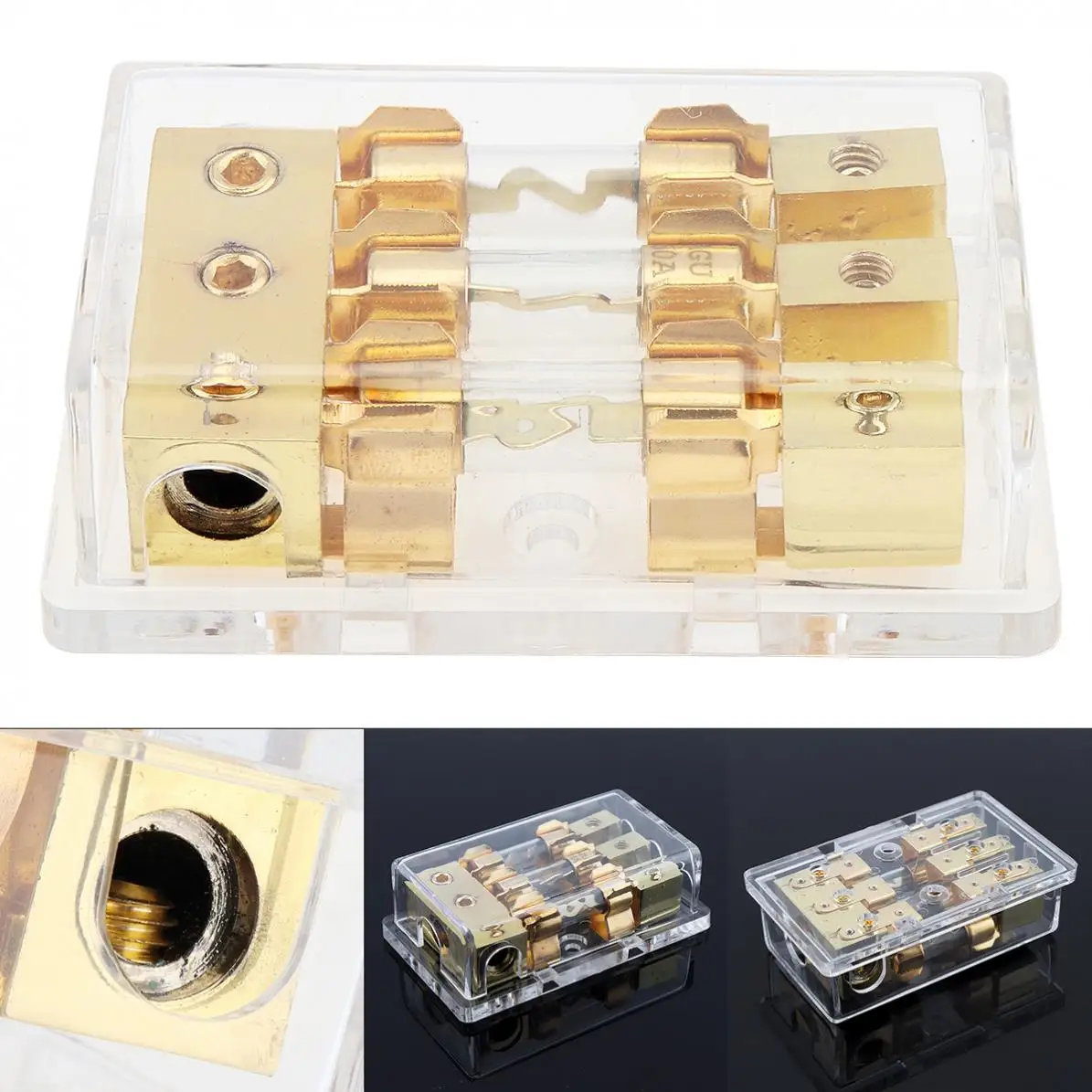 

Universal 12V 60A 1 In 3 Ways Transparent Copper Plated Car Stereo Audio Power Fuse Holder for Car Boat Other Vehicles Audio