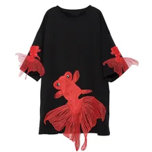 Яркое Красное вышитое женское платье стиль вырез лодочкой короткий рукав свободное и плюс размер платье-футболка