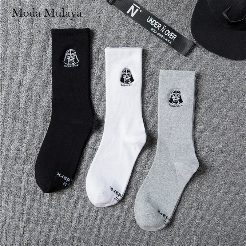 Moda Mulaya, новые носки, мужские однотонные носки, длинные носки для скейтборда, носки в стиле хип-хоп, Meias, Звездные войны, с вышивкой, унисекс, Harajuku, Calcetines