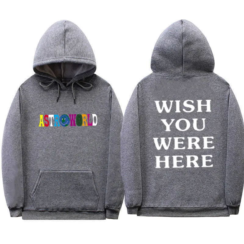 С изображением Трэвиса Скотта ASTROWORLD WISH YOU WAS HERE HOODIES Модные мужские и женские толстовки с длинными рукавами с буквенным принтом на осень и зиму