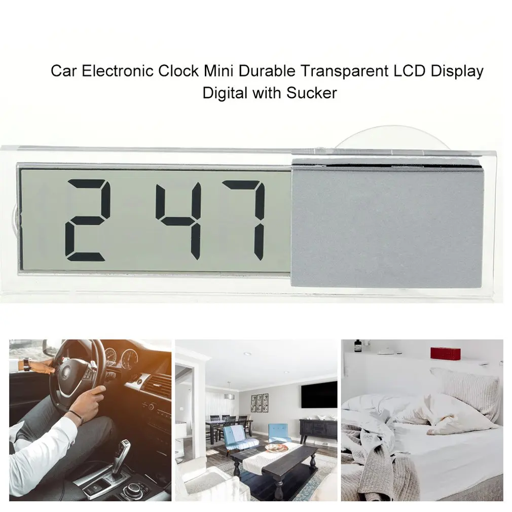 1pcs Durable Transparent Car Electronic Clock Mini LCD Display Digital with Sucker Newest Hot Search