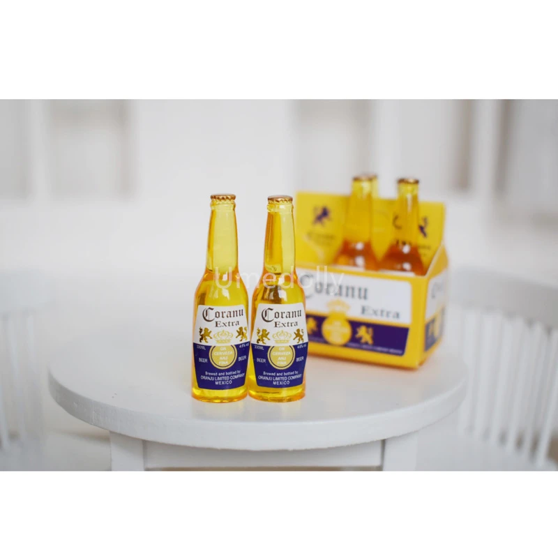 1/6 Scale Mini 6 Bottles of Beer with Paper Box Dollhouse Miniature Doll Food Drinks Play Kitchen Toy Accessories Doll House Toys Pretend Kitchen Toys Pretend Food Toys Dollhouse Furniture Set Pretend Coffee Set Toys