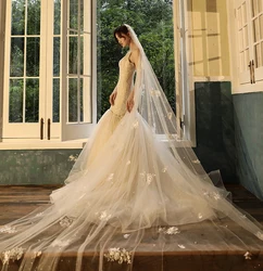 New Arrival Long Wedding Veil Ivory White Tulle Lace Appliques Bridal Veil Wedding Accessories for Bride 2020 In Stock
