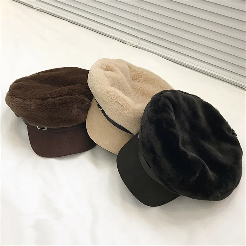 Повседневная дикая плюшевая модная теплая плоский берет Топ осенняя и зимняя темно-синяя шляпа Женская Повседневная шапка
