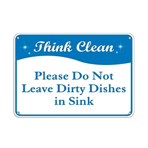 Оловянный знак Think Clean, пожалуйста, не оставляйте грязную посуду в раковине, алюминиевый металлический дорожный знак, украшение стены 8x12 дюймов - Цвет: Hj337