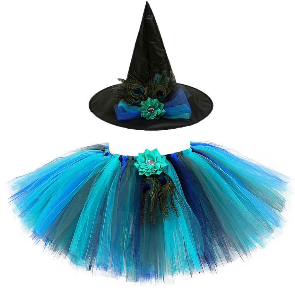 Flower Peacock Tutu Skirt Outfit for Girls Kids Witch Halloween Costume Princess Girl Birthday Party Skirts Toddler Fluffy Tutus | Детская