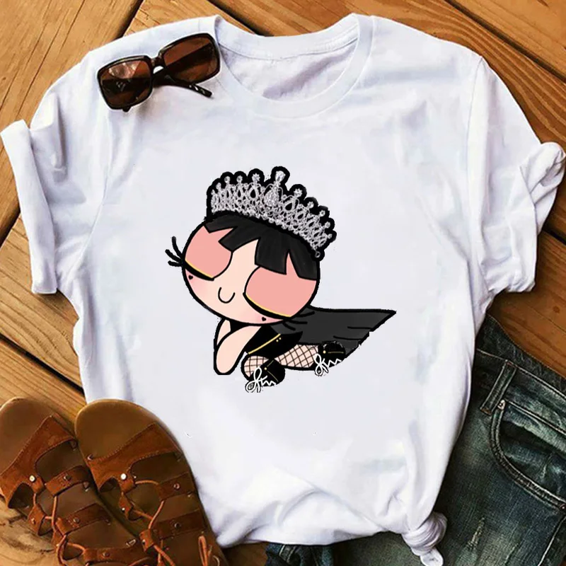 Женская футболка с короткими рукавами Kawaii Powerpuff повседневные топы рисунком