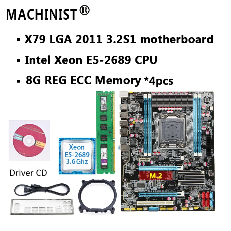 

motherboard set X79 LGA 2011 motherboard with M.2 slot Intel Xeon E5 2689 2.6GHz RAM 32G(4*8G) REG ECC