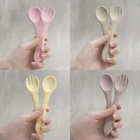 BPA Free Soft Silicone Spoon Fork Baby Feeding Solid Food Spoon Toddlers Infant Accessories Dishes Tableware For Children 1