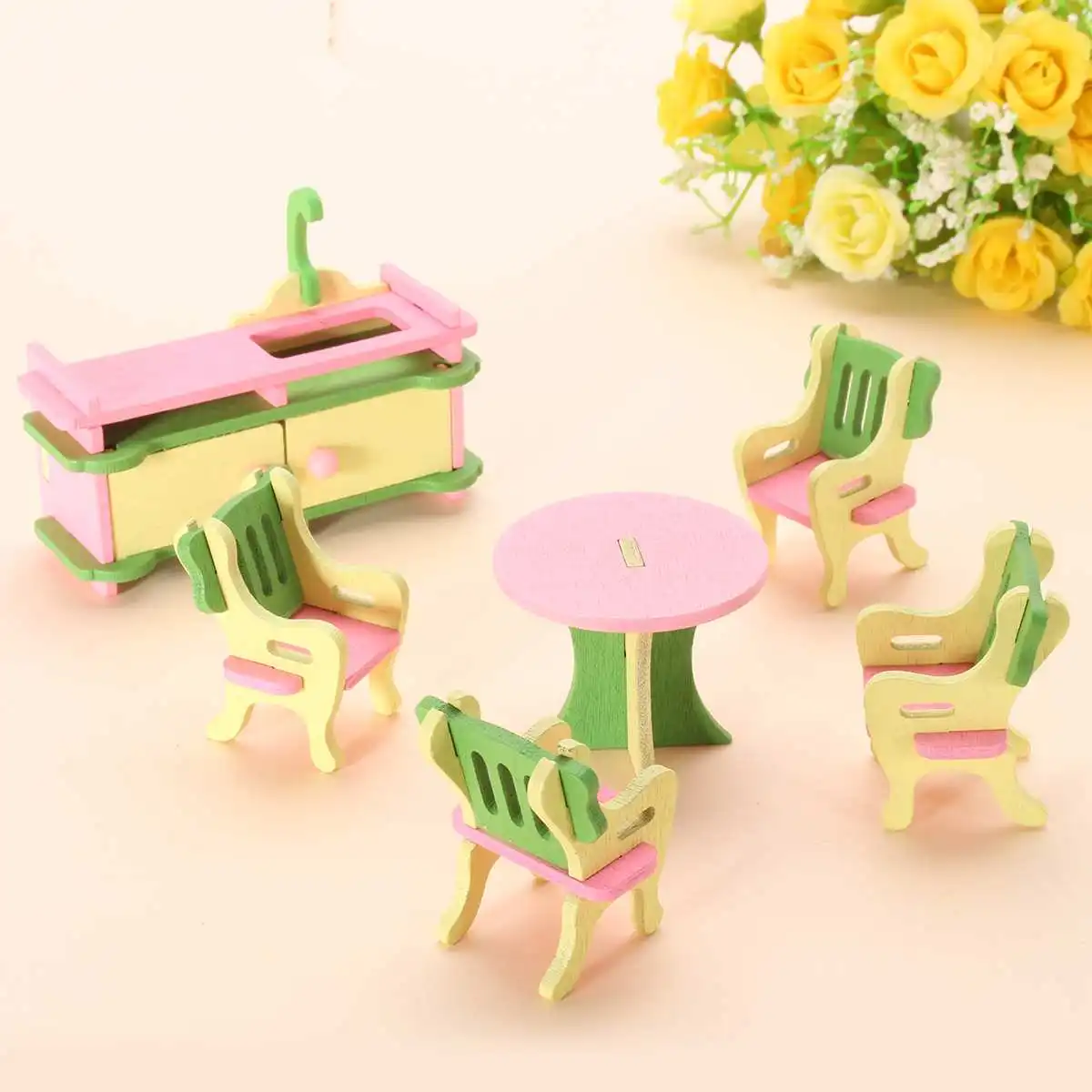 Kitchen 1 3D Кукольный дом набор Edutation игрушки наборы детские деревянные куклы мебель миниатюрный дом дети ребенок ролевые игры игрушки строительные блоки - Цвет: Kitchen 1