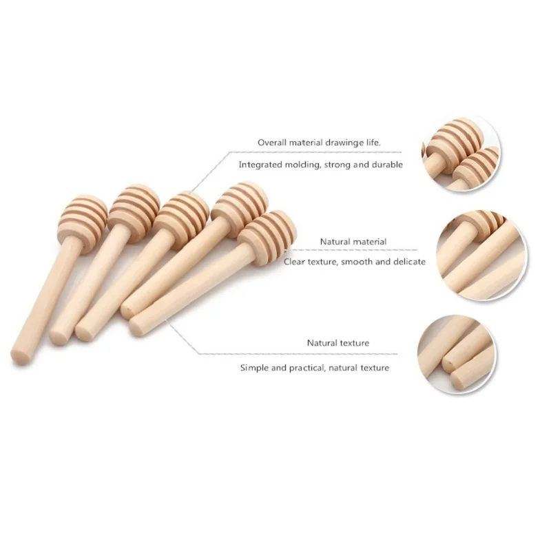 5Pcs/Lot 8cm Long Handle Wood Honey Stir Bar Practical Honey Mixing Stick Jar Spoon Supplies For Coffee Milk Tea Kitchen Tool