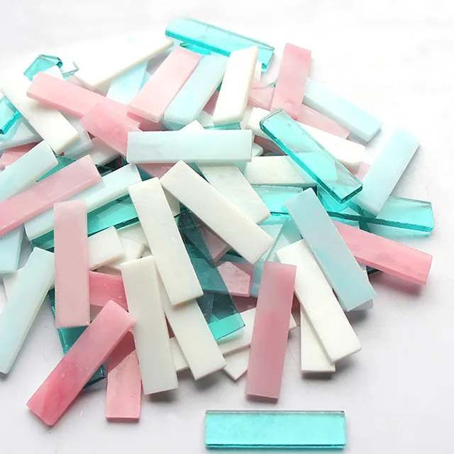 Mixed Color 1 X 4 Cm Square Stained Glass Strip Clear Glass Mosaic Pieces DIY Mosaic Tiles Hobbies Art Crafts Material 100g 4