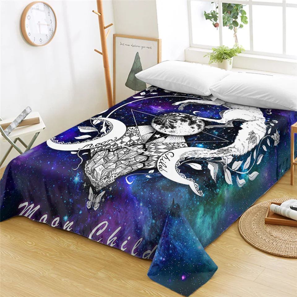 Wolf Galaxy Постельное белье Husky by Pixie Cold Art с животным принтом, плоский лист, акварельные покрывала с милой собачкой для домашних животных, голубое, белое постельное белье, 1 шт. queen - Цвет: Wolf Galaxy