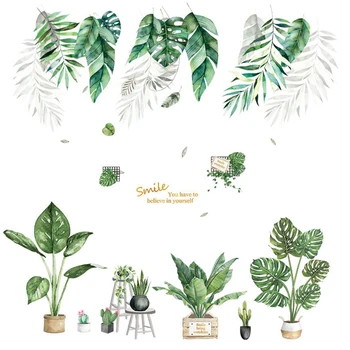 

2 Pcs Green Plant Wall Stickers DIY Tropical Palm Leaves Wall Sticker Modern Art Decal Mural Wall Stickers for Kids Rooms Home D